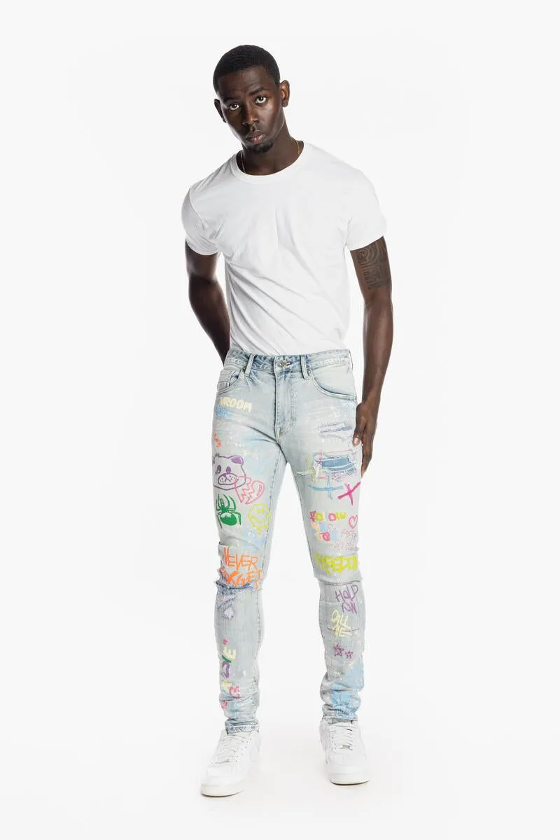 Smoke Rise Men's Fashion Graffitti Denim Jean