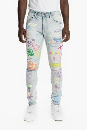 Smoke Rise Men's Fashion Graffitti Denim Jean