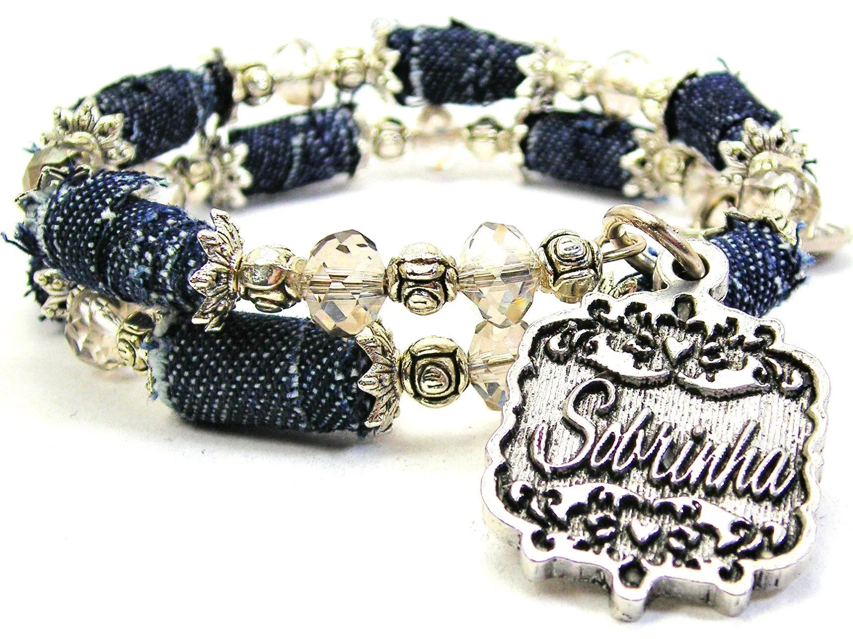 Sobrinha Victorian Scroll Blue Jean Beaded Wrap Bracelet