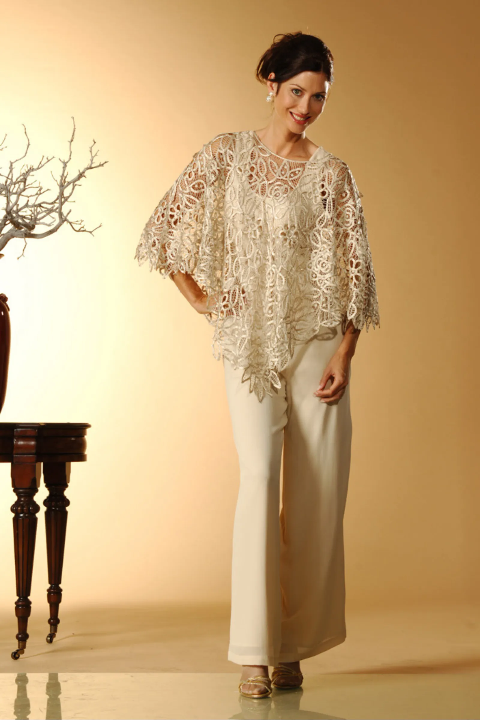 Soulmates C881 Handmade Silk Lace Beaded Poncho