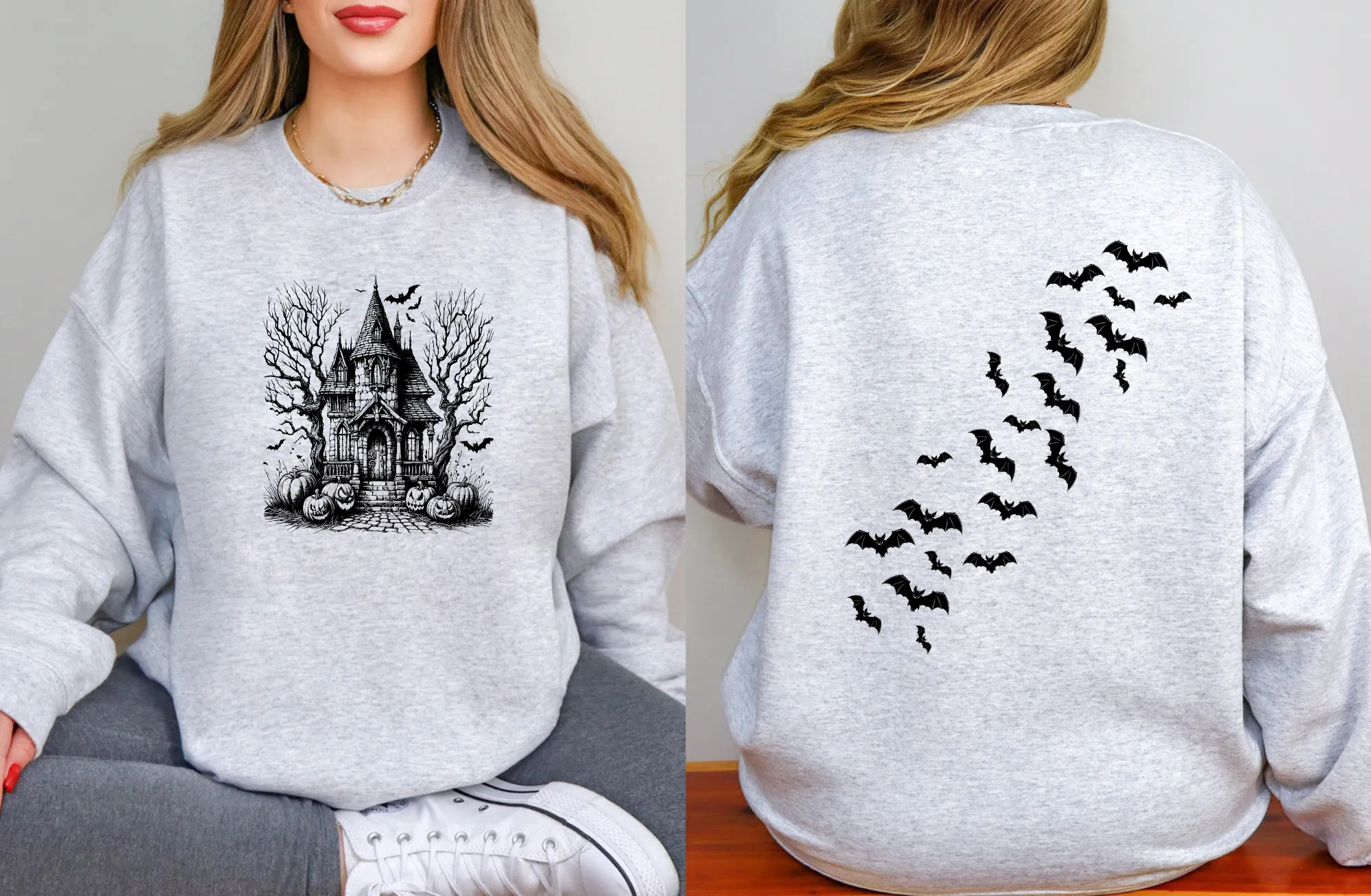 Spooky Haunted House Halloween Crewneck Sweatshirt