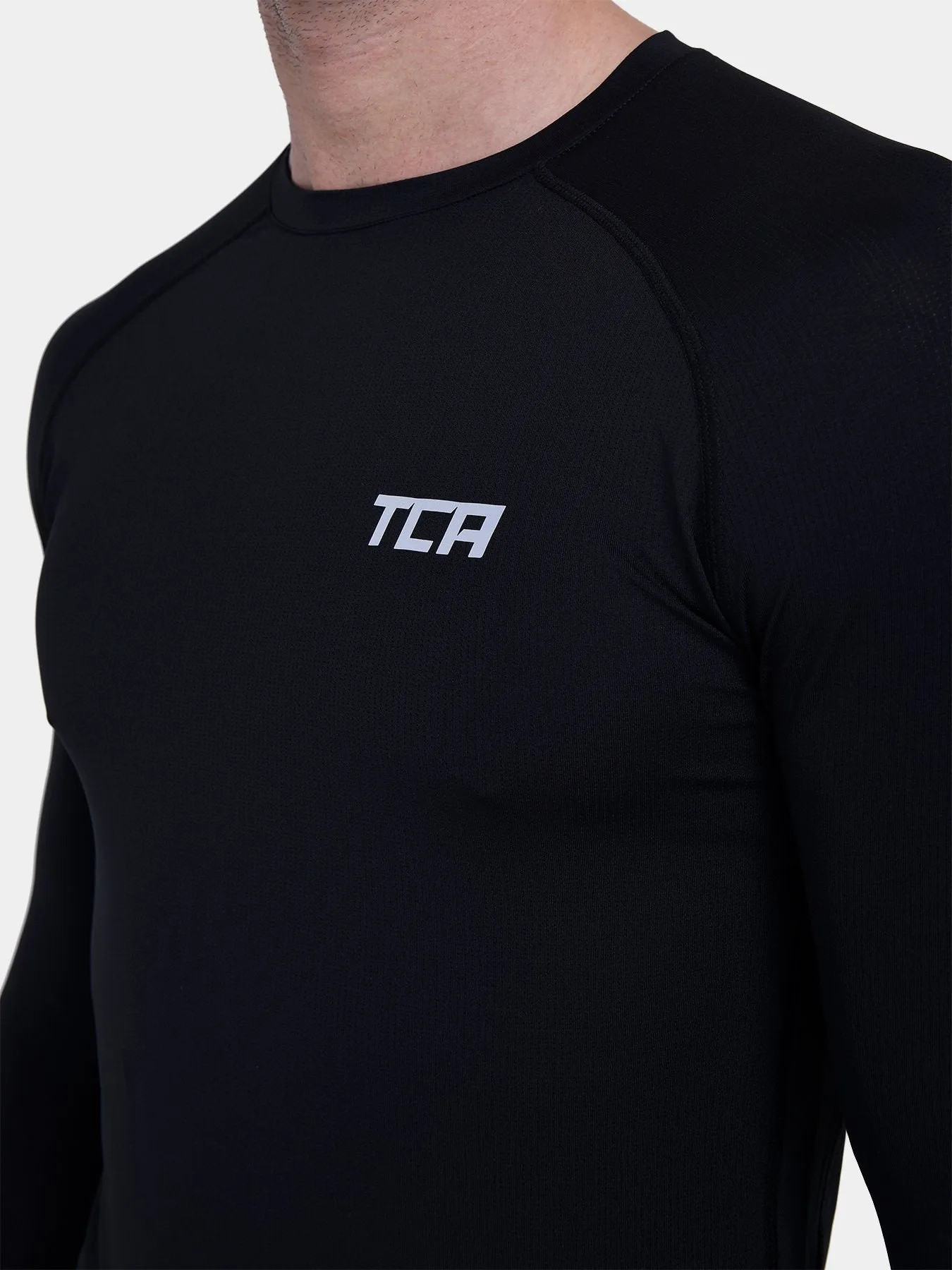 Stamina Long Sleeve Crew Neck Running Top For Men With Thumbholes & Back Zip Pocket