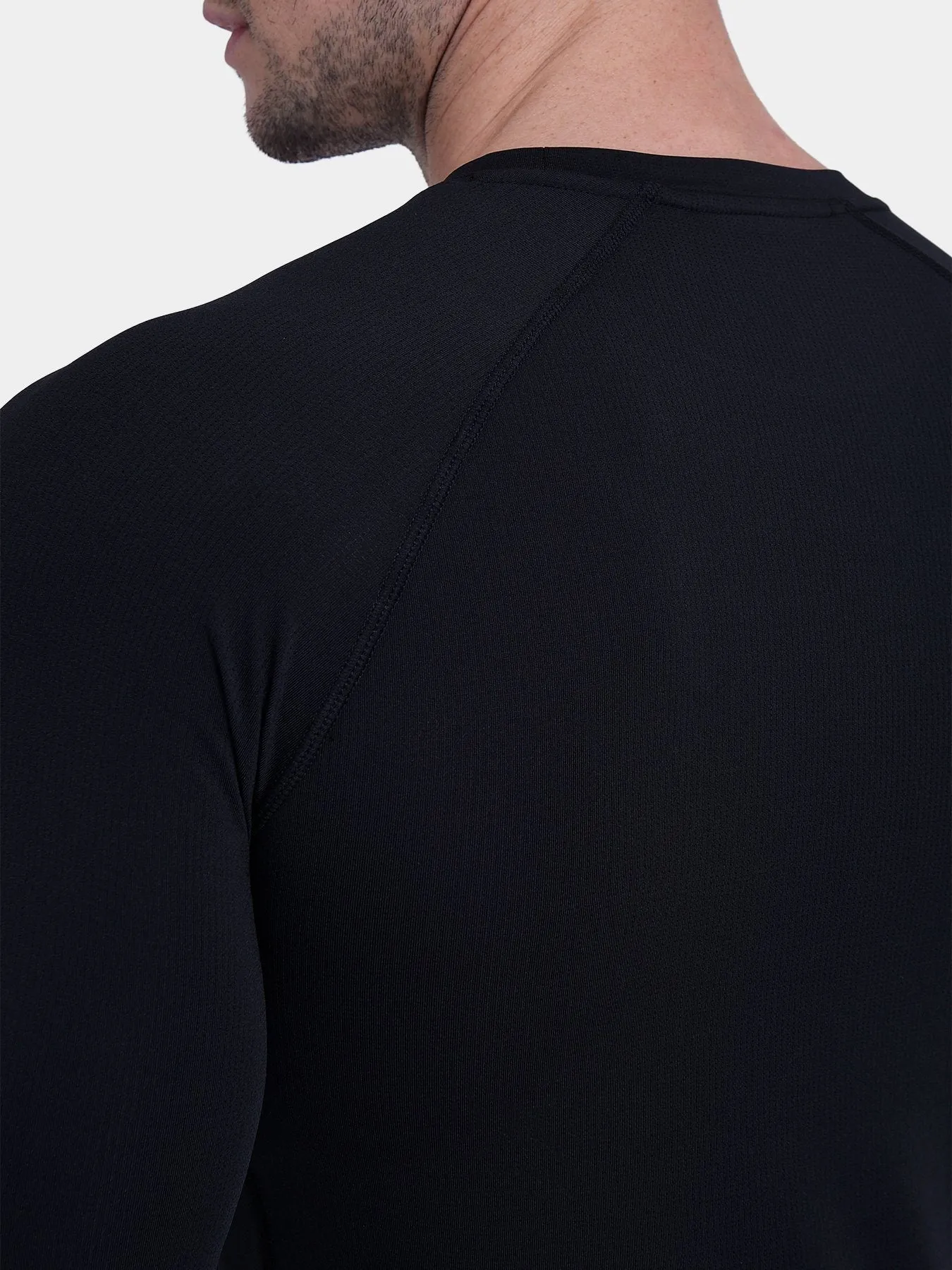 Stamina Long Sleeve Crew Neck Running Top For Men With Thumbholes & Back Zip Pocket