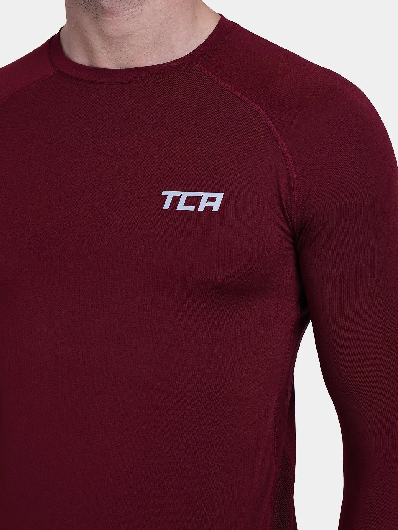 Stamina Long Sleeve Crew Neck Running Top For Men With Thumbholes & Back Zip Pocket