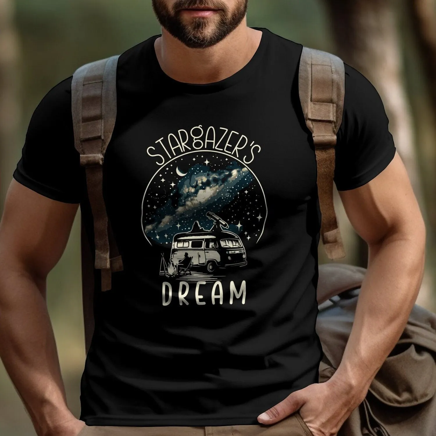 Stargazer's Dream T-Shirt, Unisex Cosmic Bull Print, Starry Night Camping Van Tee, Boho Style Casual Shirt, Astronomy Lovers Top, Sweatshirt