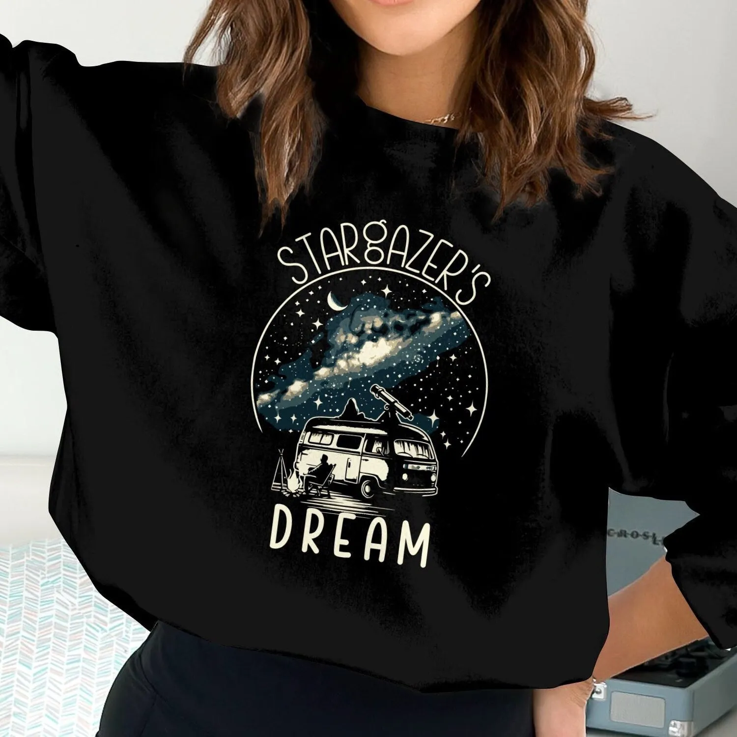 Stargazer's Dream T-Shirt, Unisex Cosmic Bull Print, Starry Night Camping Van Tee, Boho Style Casual Shirt, Astronomy Lovers Top, Sweatshirt