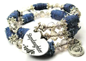 Stepdaughter Heart Blue Jean Beaded Wrap Bracelet