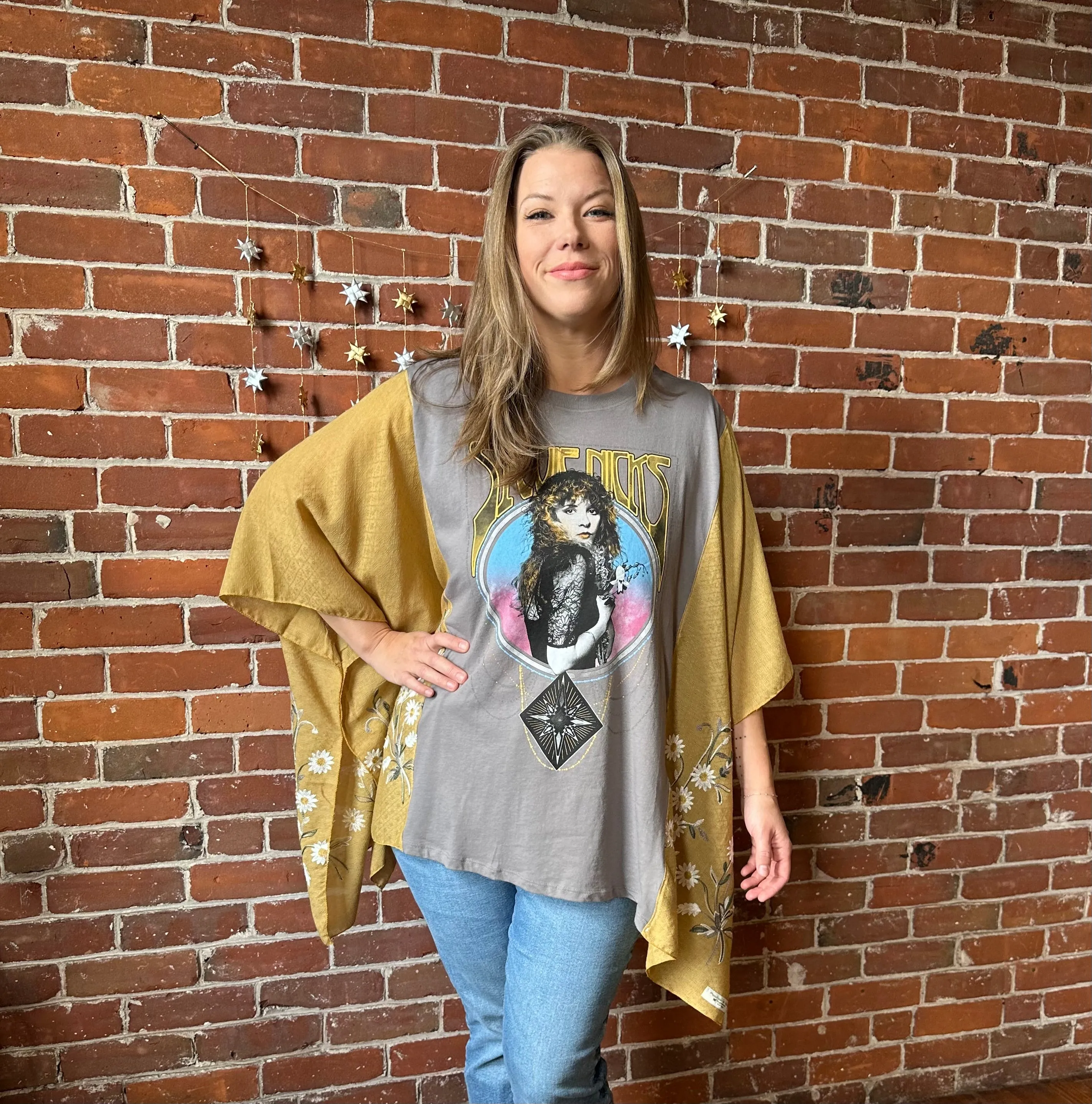 Stevie Nicks Inspired Prism Daisy Golden Yellow Embroidered Poncho