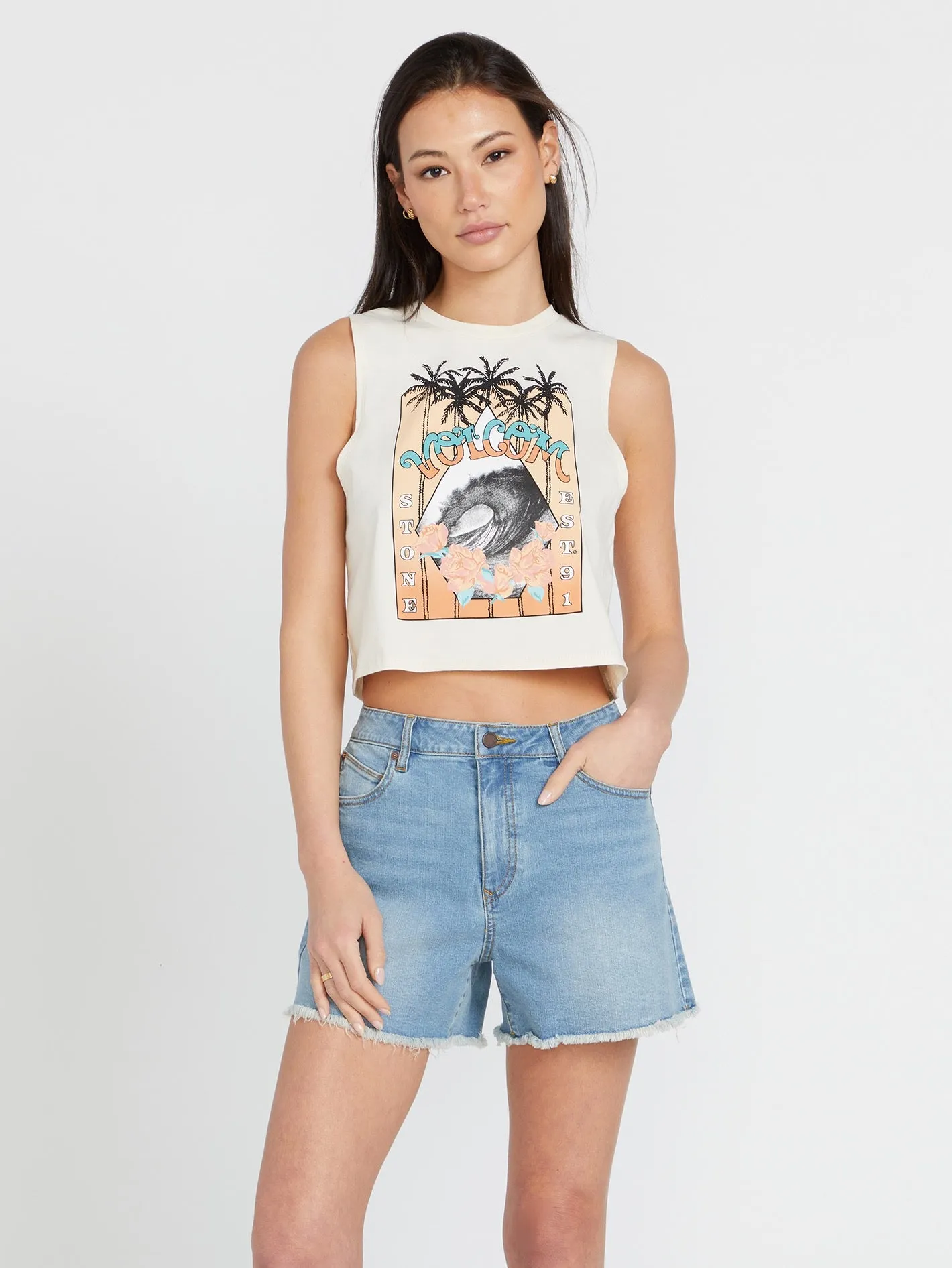 Stone Step High Rise Denim Shorts - Blue Drift