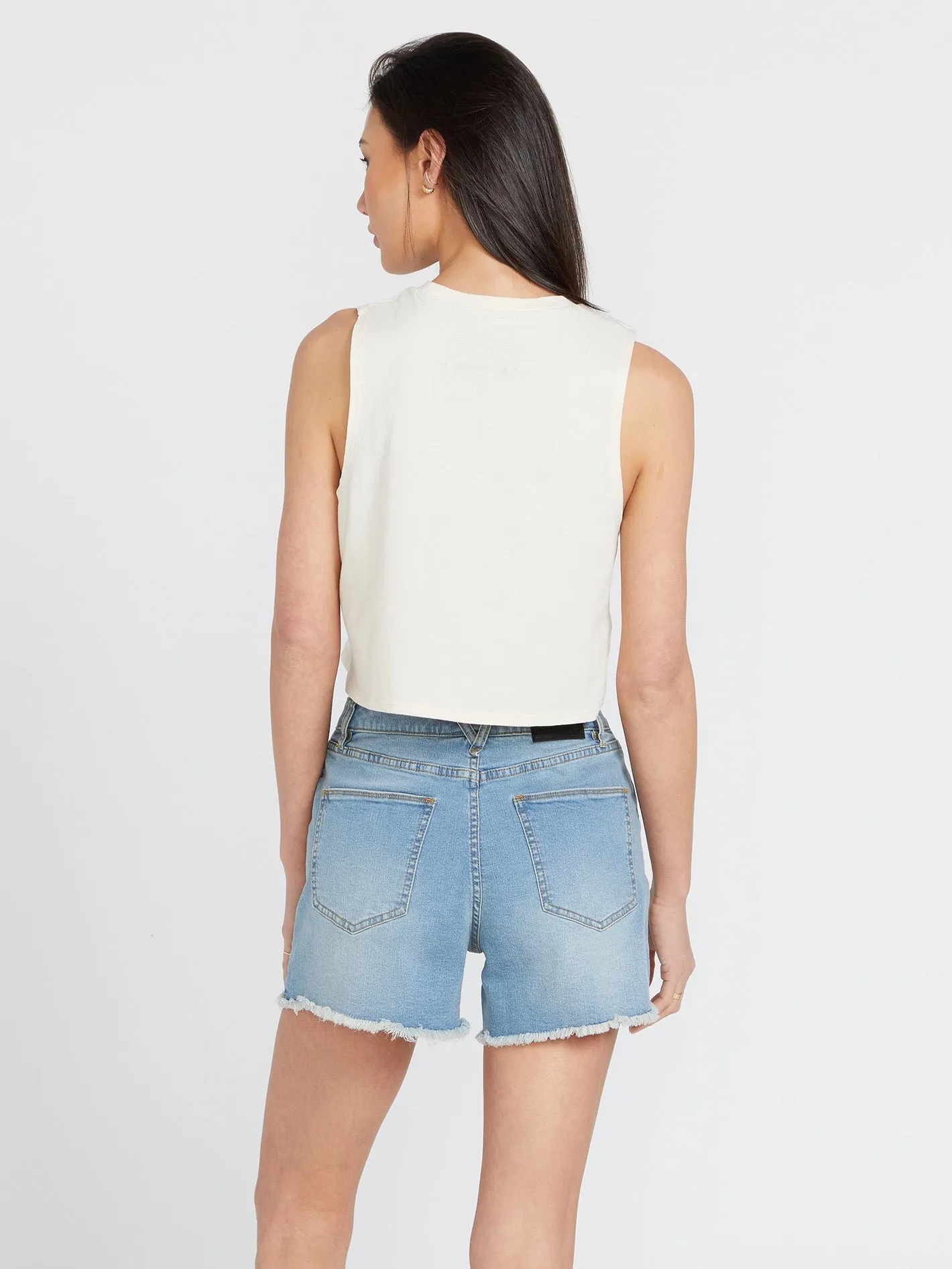 Stone Step High Rise Denim Shorts - Blue Drift