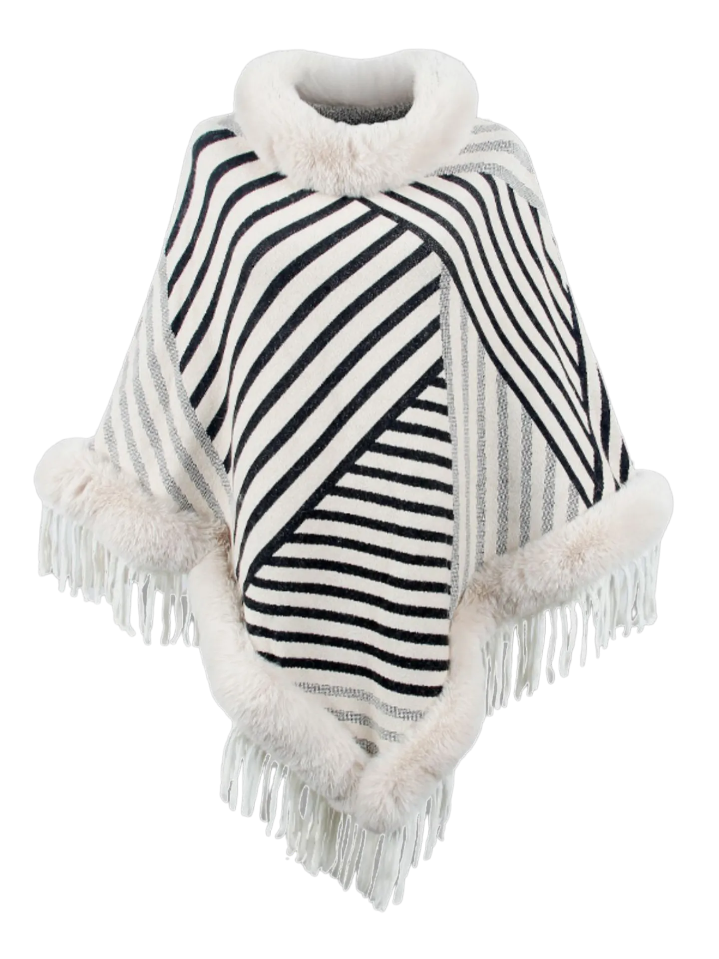 Striped Fringe Hem Poncho