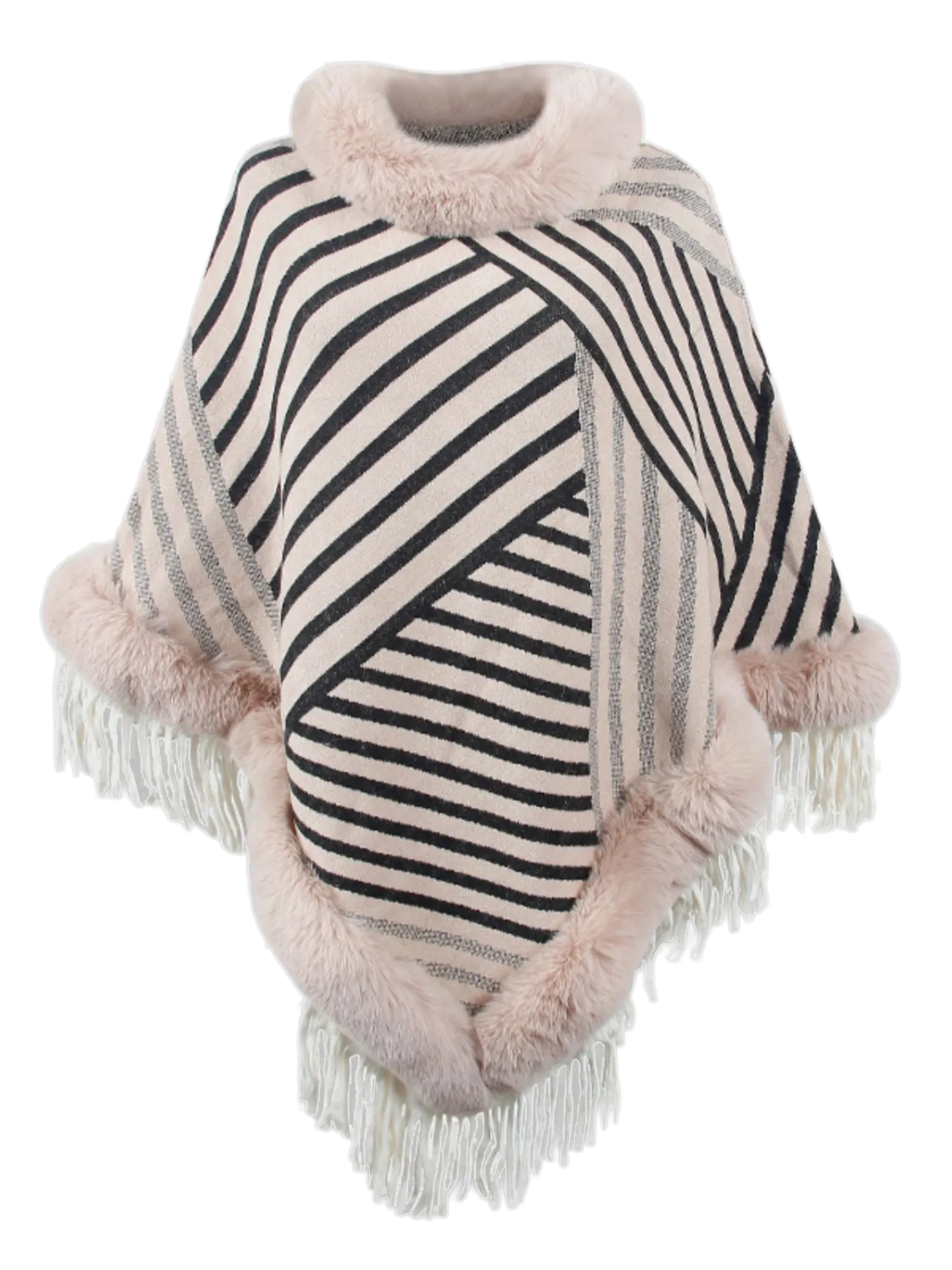 Striped Fringe Hem Poncho