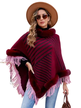 Striped Fringe Hem Poncho