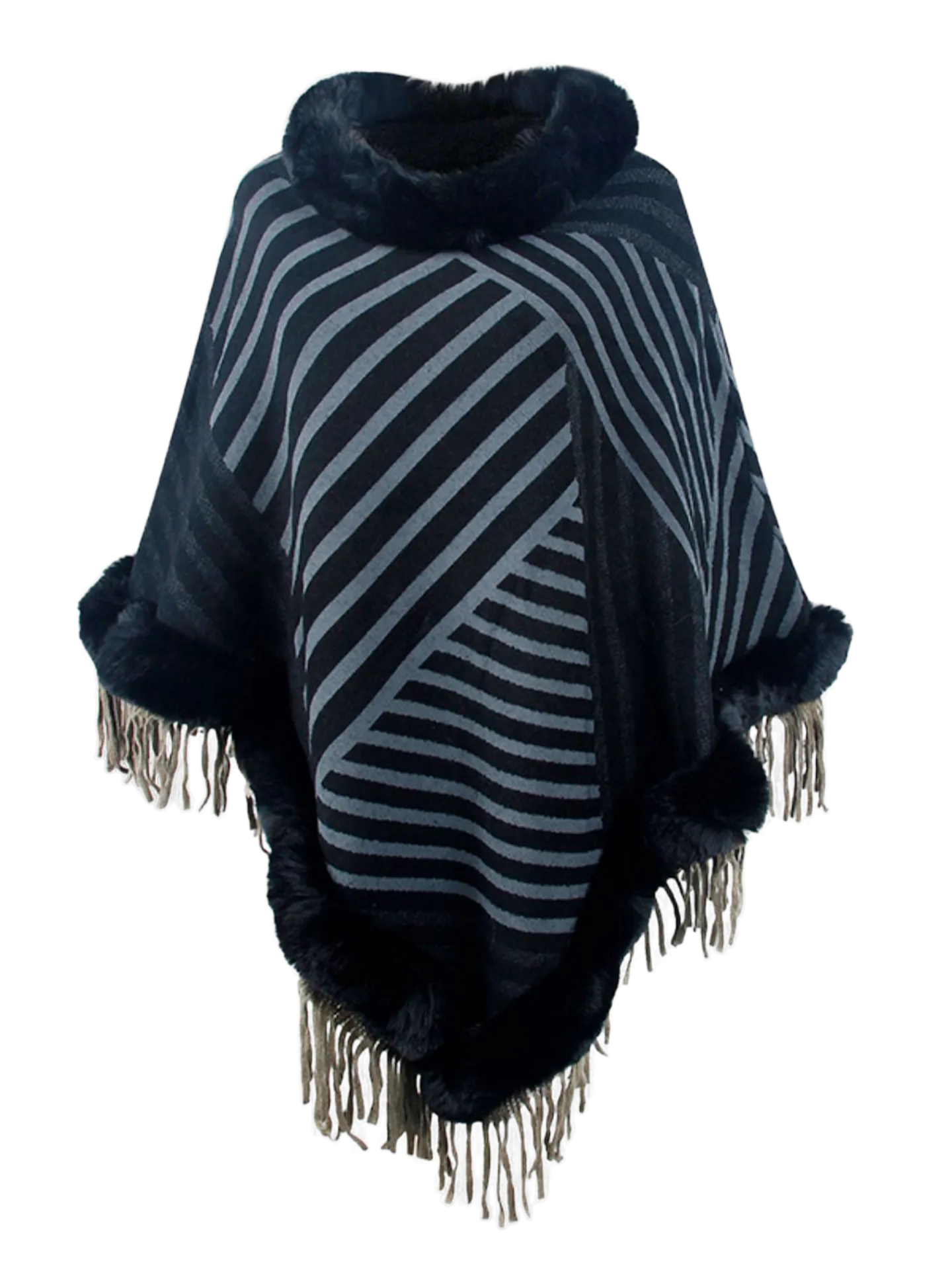 Striped Fringe Hem Poncho