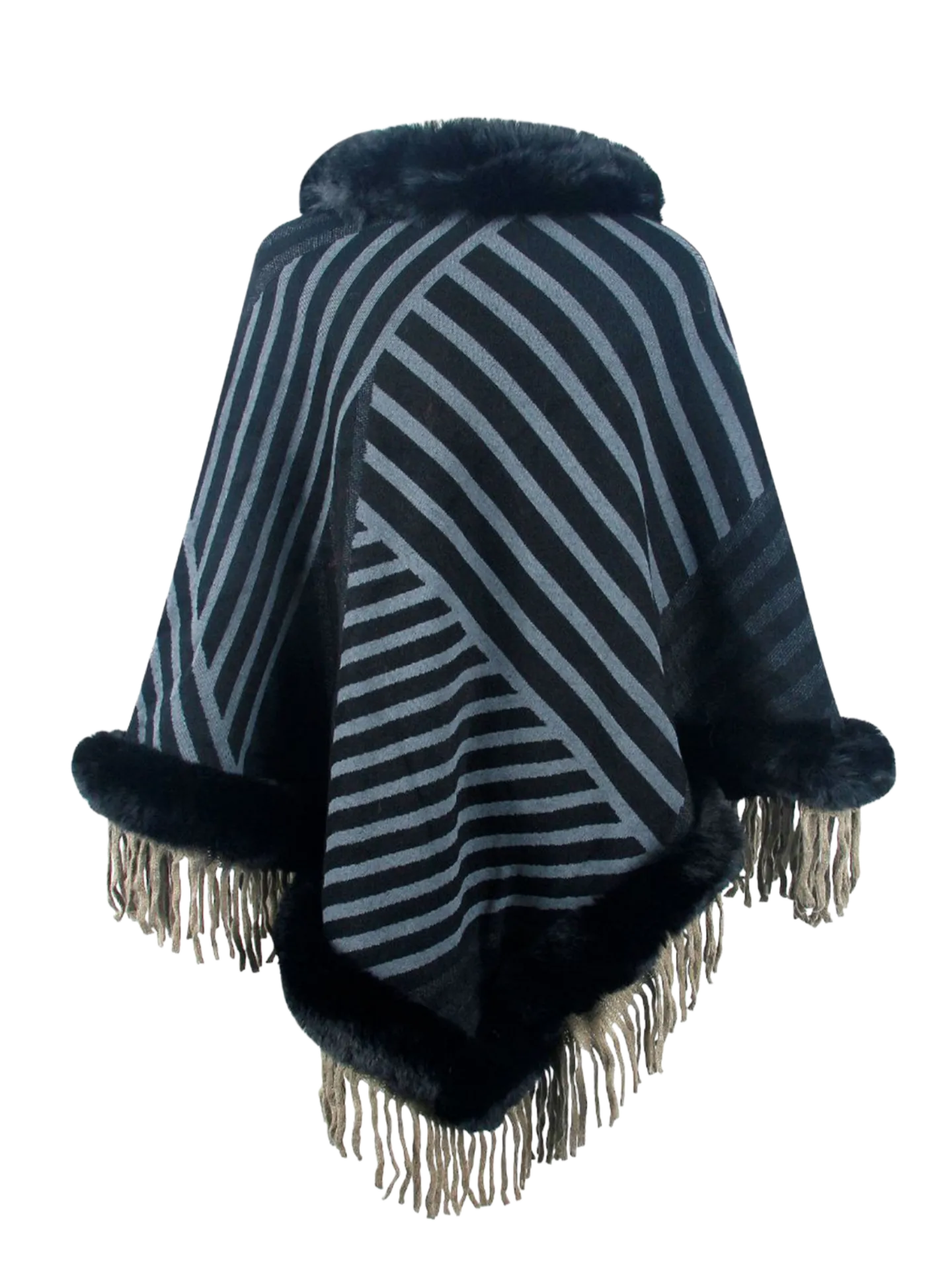 Striped Fringe Hem Poncho