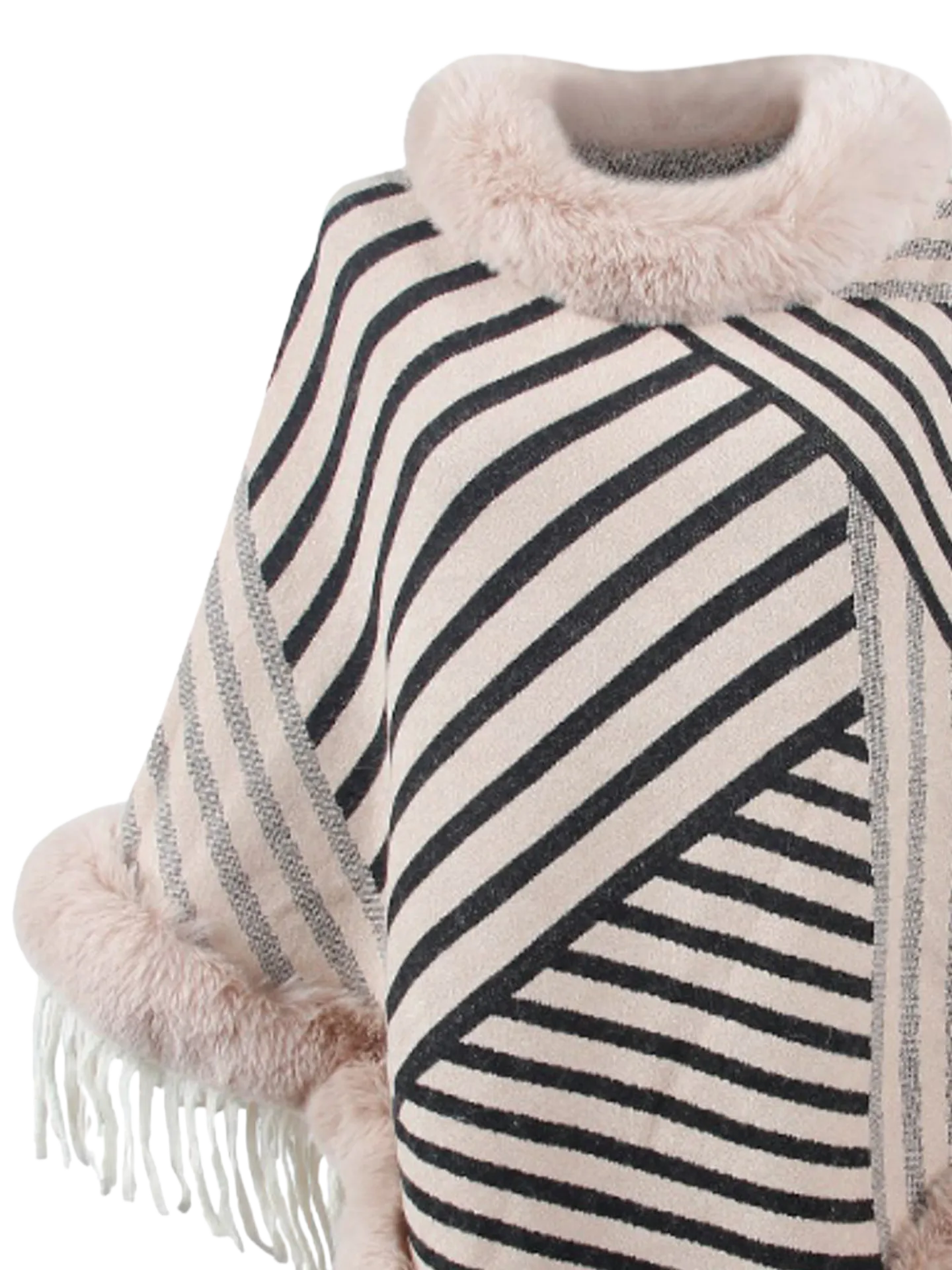 Striped Fringe Hem Poncho