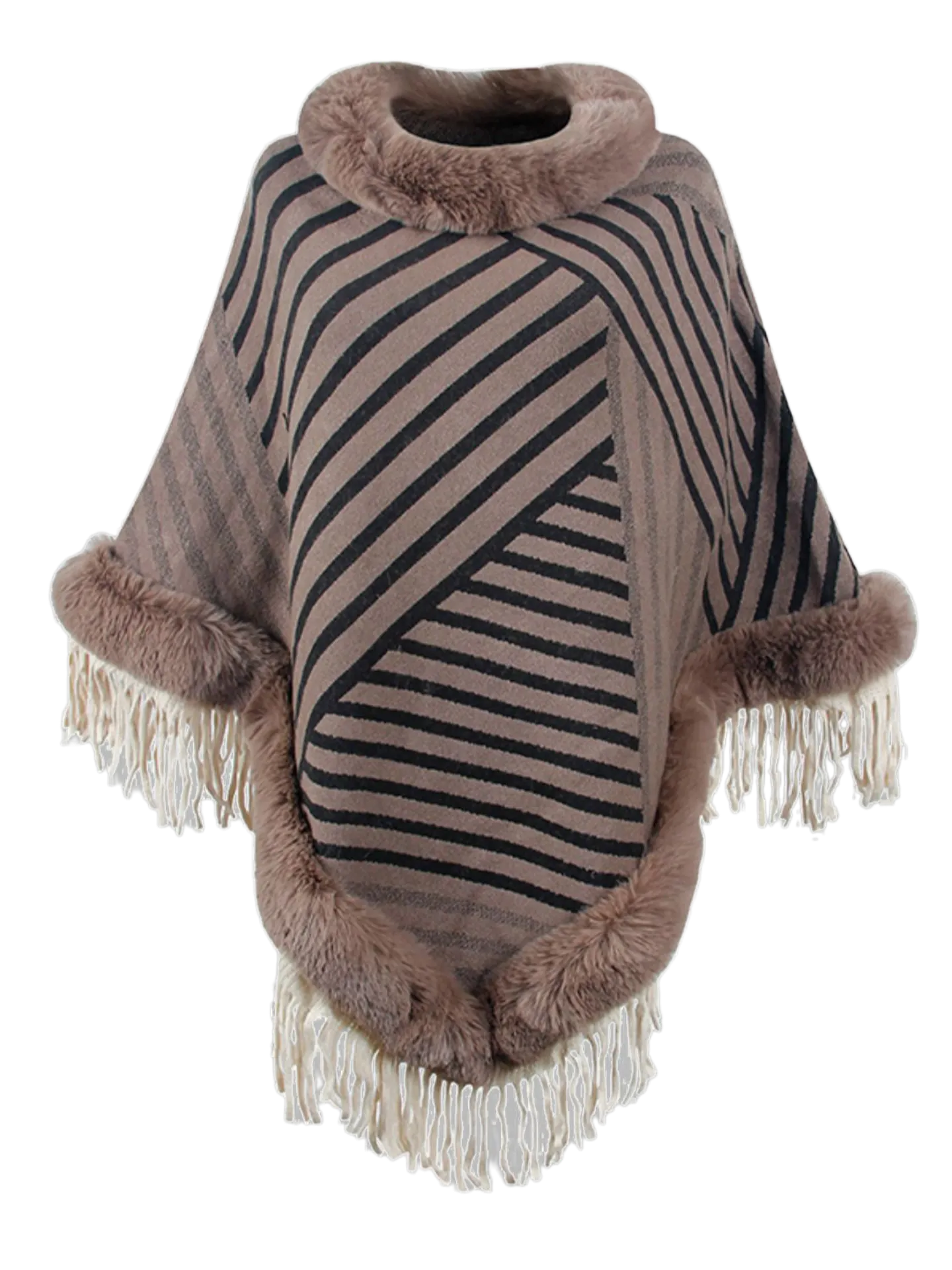 Striped Fringe Hem Poncho