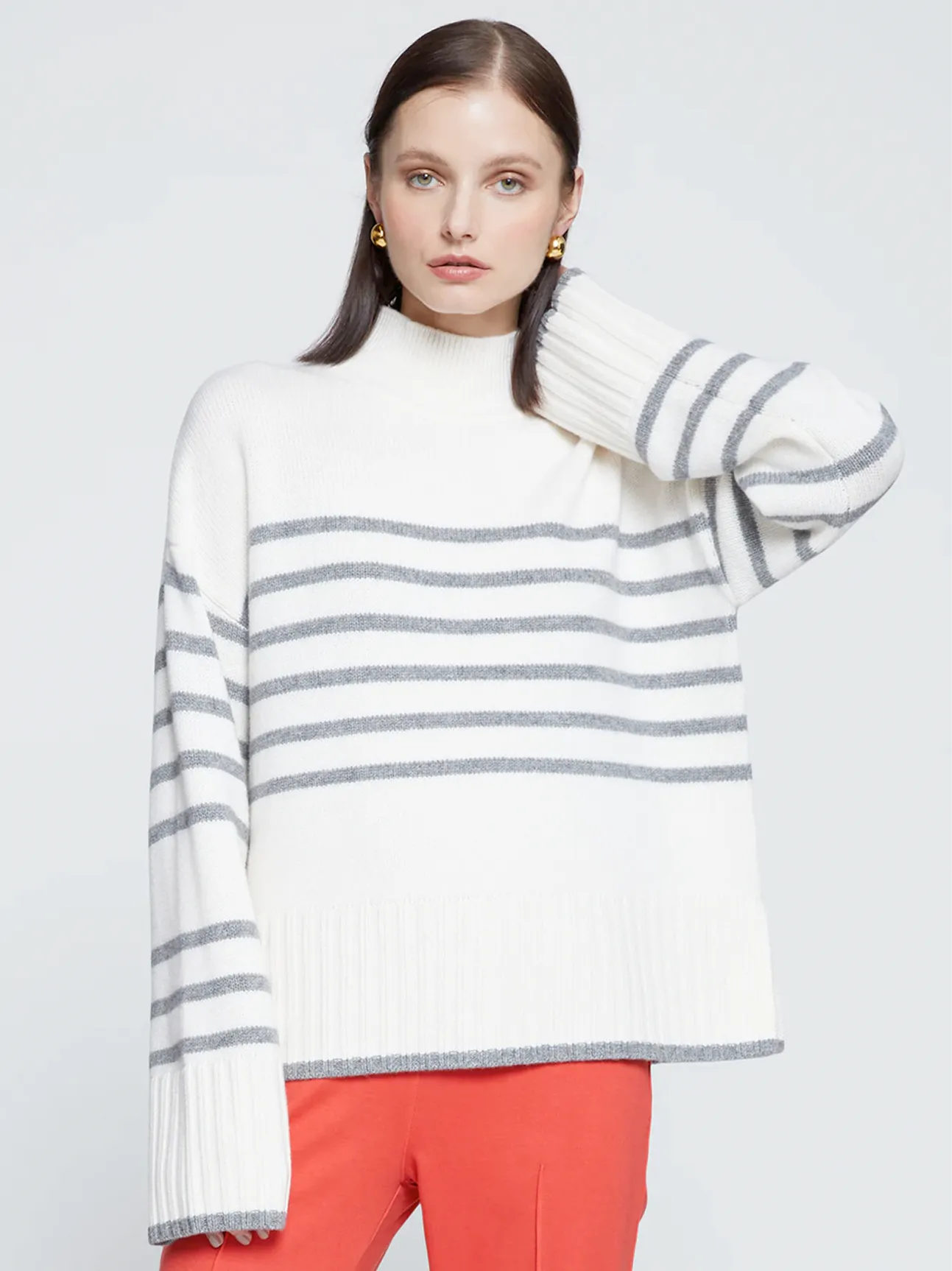 Striped Mock Neck Sweater