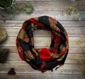 Tibetan Blanket Scarf - Black and Red