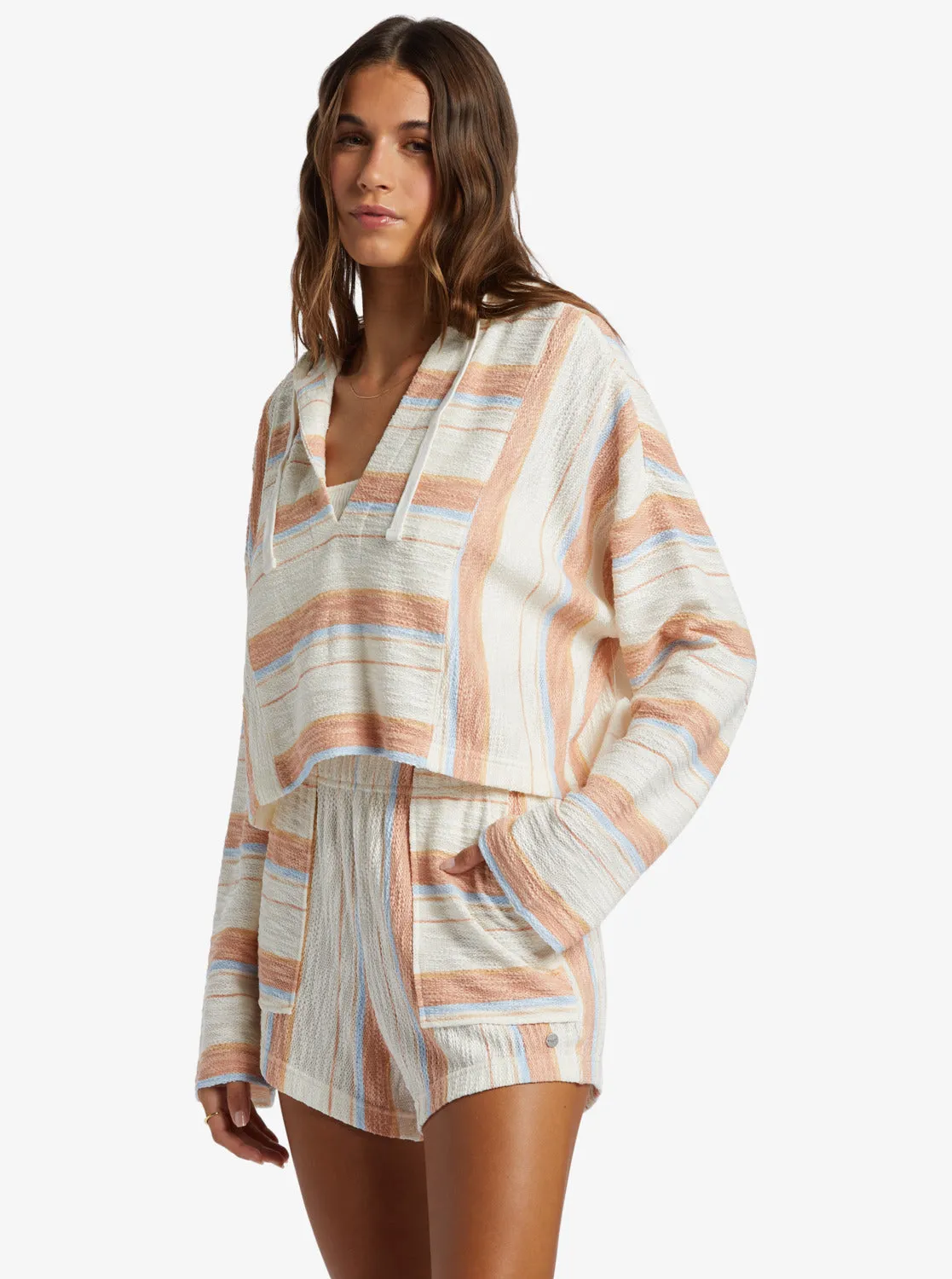 Todos Santos Poncho Style Hoodie - Cafe Creme Beach Blissed Strip