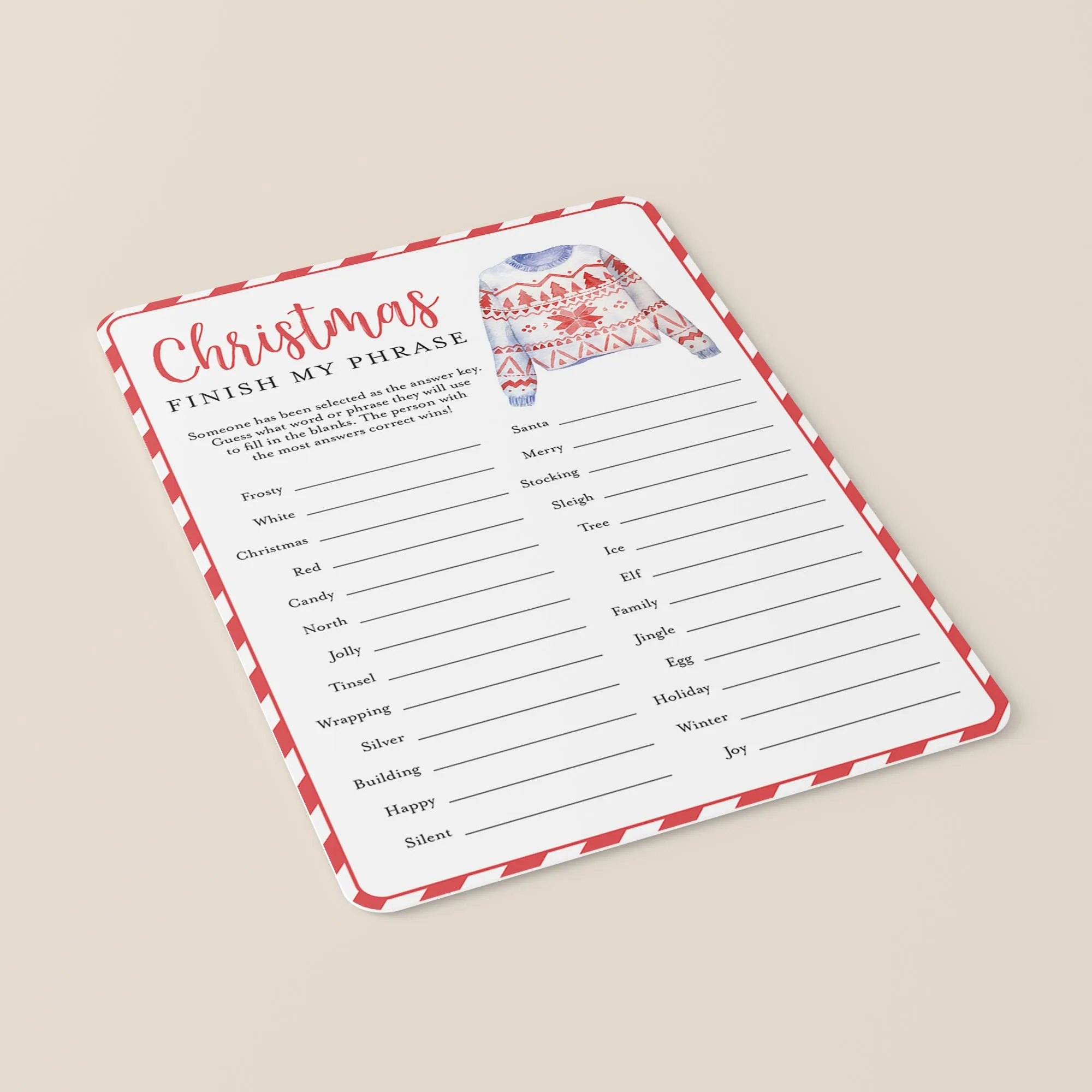 Ugly Sweater Christmas Party Game for Groups Printable