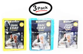 Unisex Adult Waterproof PEVA Raincoat Hooded Jacket Poncho Rainwear (3 Pack)