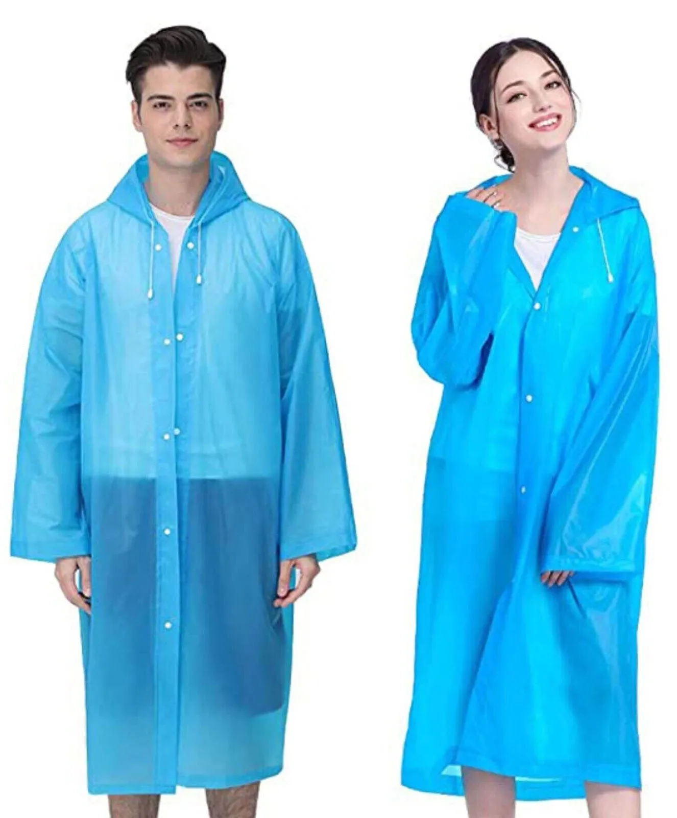 Unisex Adult Waterproof PEVA Raincoat Hooded Jacket Poncho Rainwear (3 Pack)