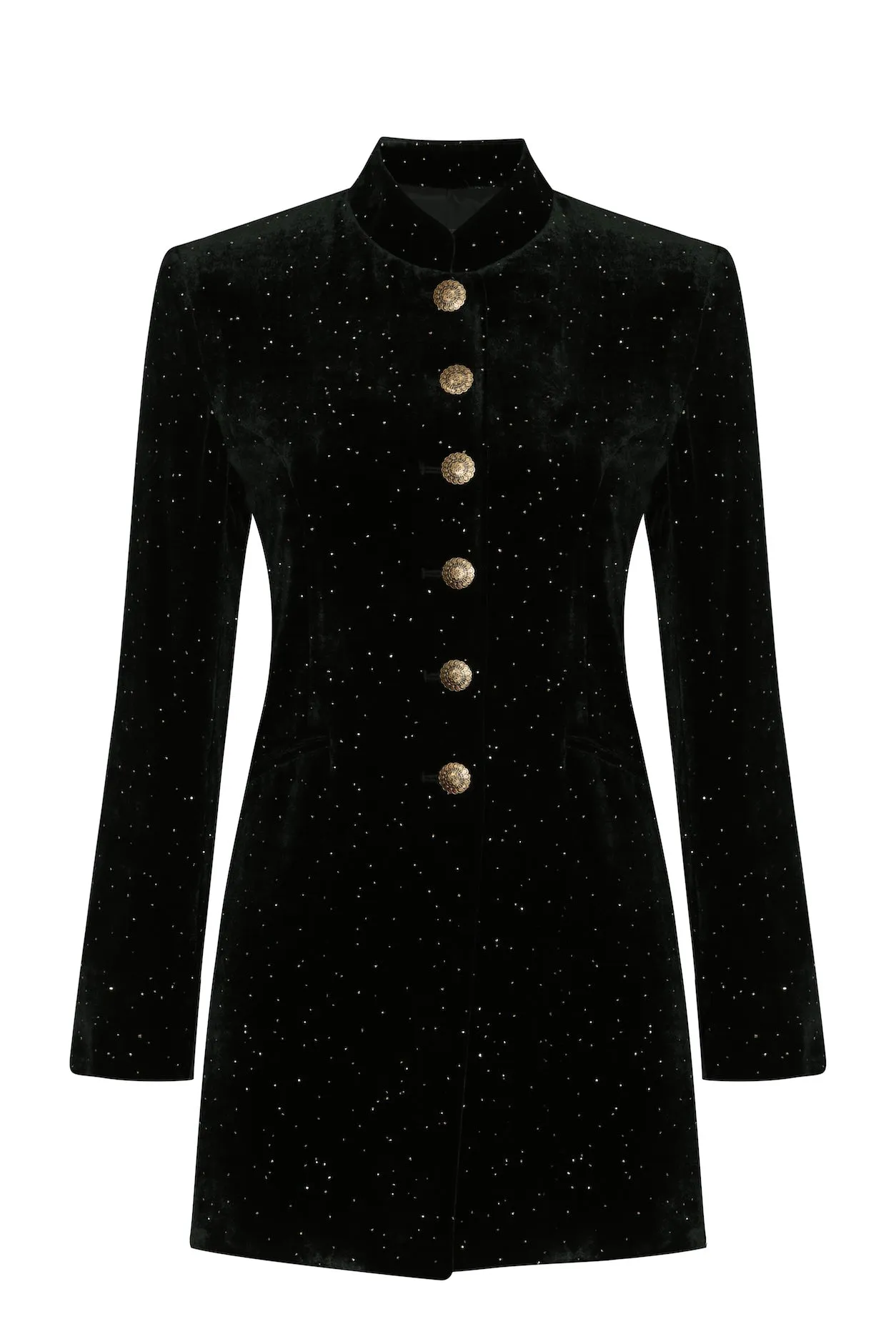 Velvet Jacket in Dark Green/Gold - Zoe