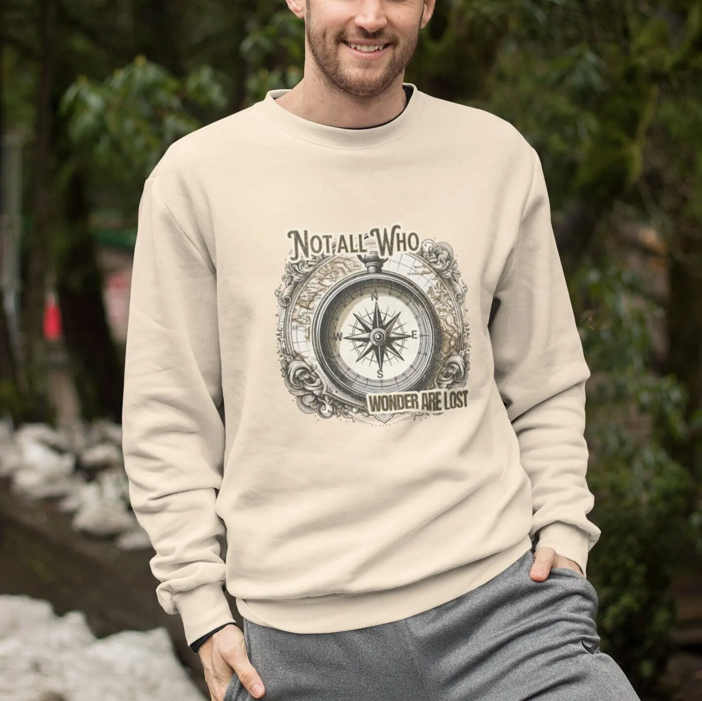 Vintage Compass Design T-Shirt, Not All Who Wonder Are Lost, Adventure Tee, Explorer Gift, Nautical Graphic Shirt, Unisex  Sweatshirt