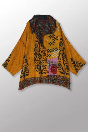 VINTAGE COTTON KANTHA HOODIE PONCHO - cv4064-0026a -