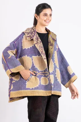 VINTAGE COTTON KANTHA HOODIE PONCHO