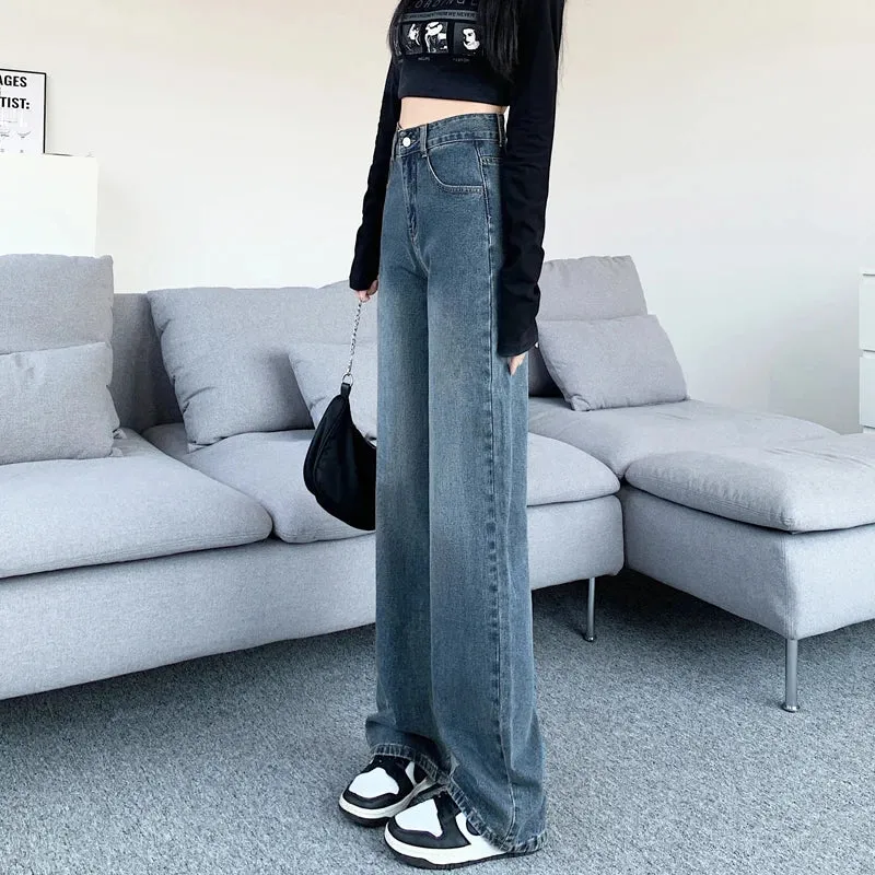 Vintage Washed Wide Leg Denim Jeans