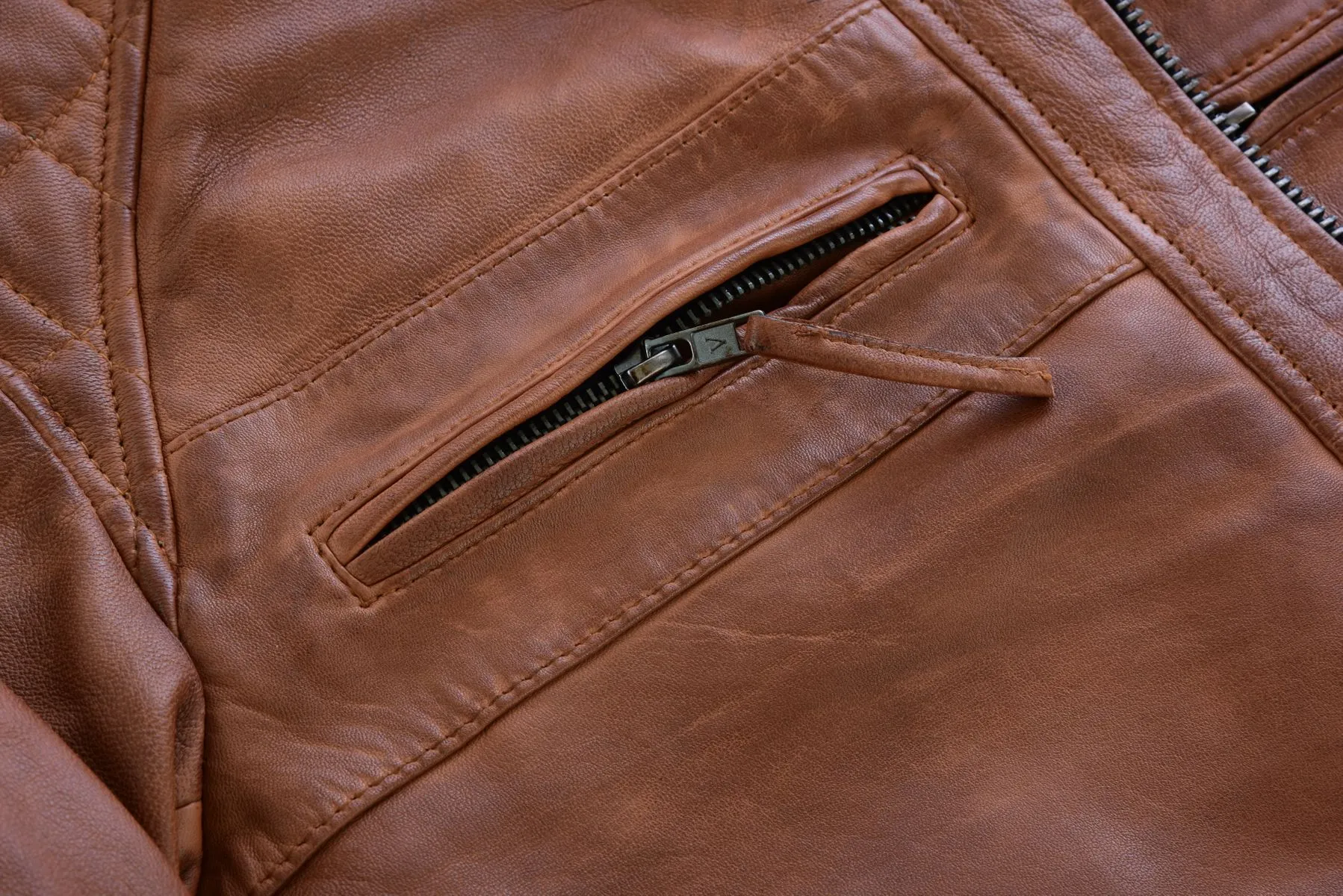 VL550Br Vance Leathers' Men's Cafe Racer Waxed Lambskin Austin Brown Motorcycle Leather Jacket