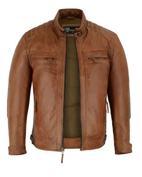 VL550Br Vance Leathers' Men's Cafe Racer Waxed Lambskin Austin Brown Motorcycle Leather Jacket