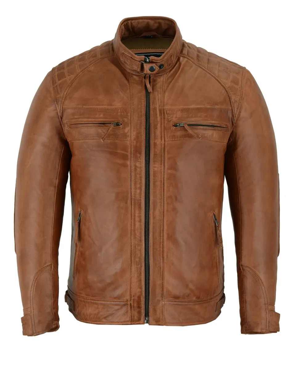 VL550Br Vance Leathers' Men's Cafe Racer Waxed Lambskin Austin Brown Motorcycle Leather Jacket