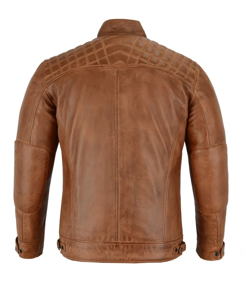 VL550Br Vance Leathers' Men's Cafe Racer Waxed Lambskin Austin Brown Motorcycle Leather Jacket