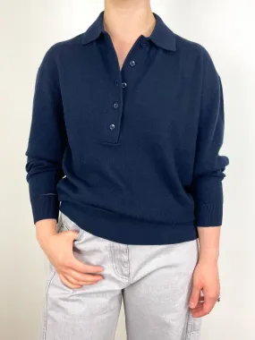 Washable Cashmere Easy Polo Sweater in Navy