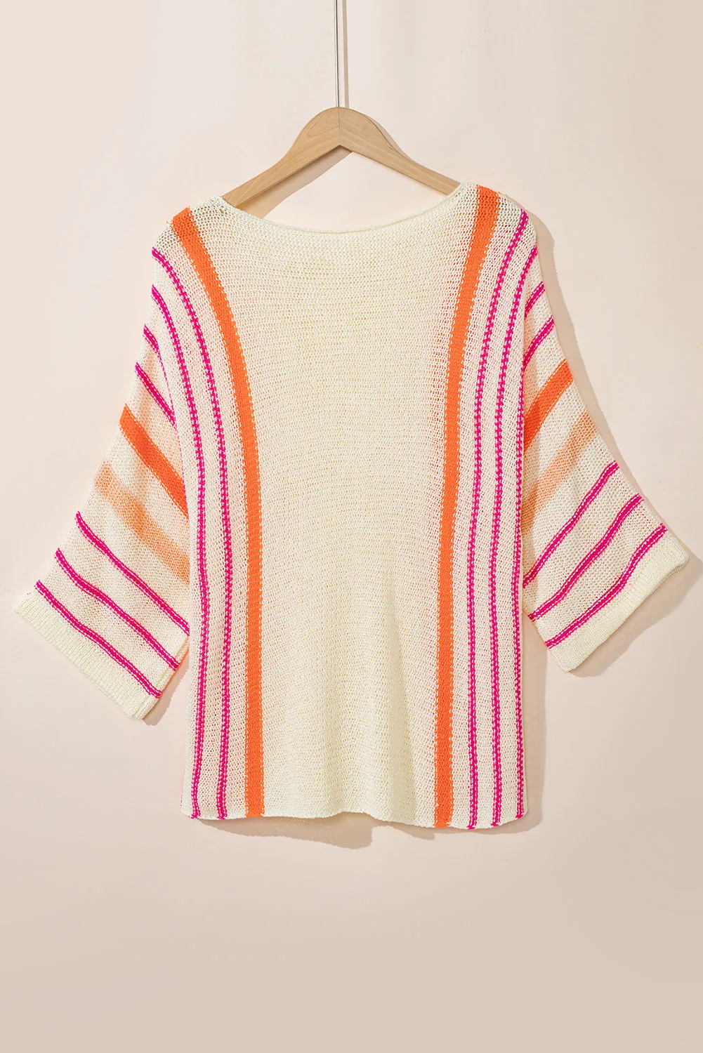 White Striped Bell Sleeve Lightweight Knitted Top