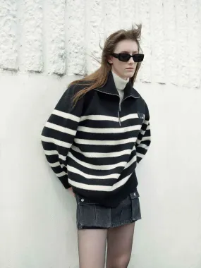 Wide Lapel Striped Sweater