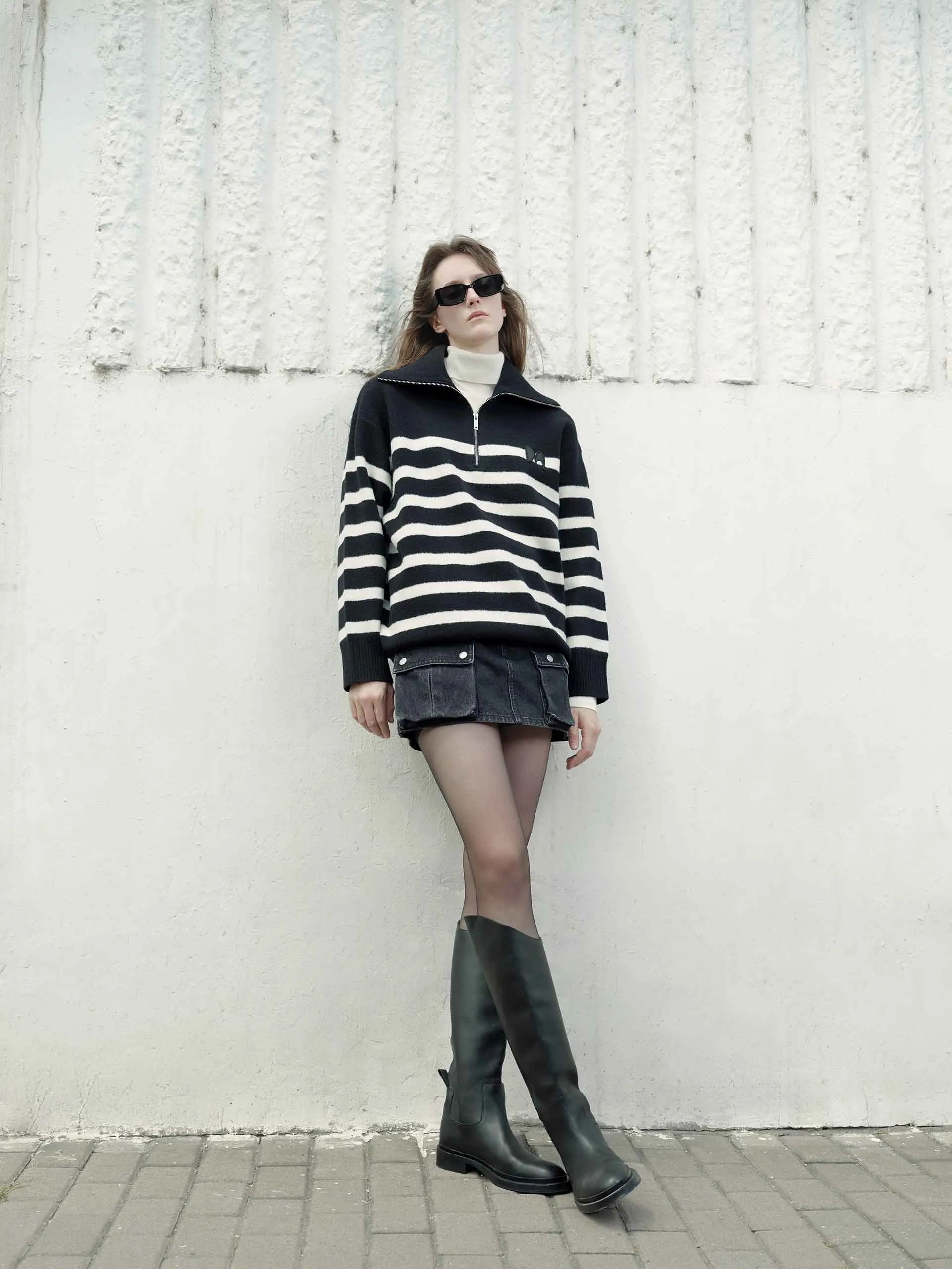 Wide Lapel Striped Sweater