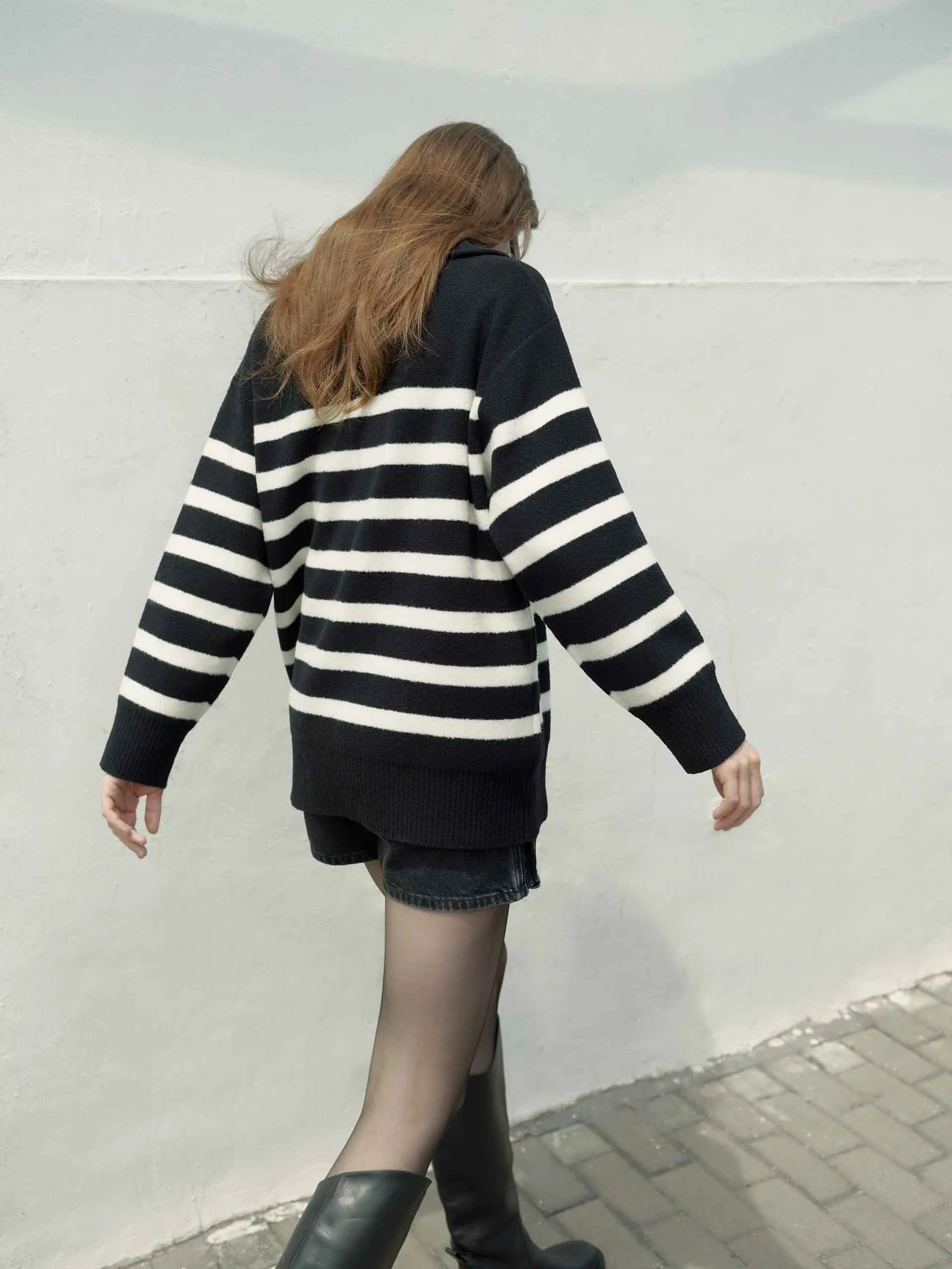 Wide Lapel Striped Sweater