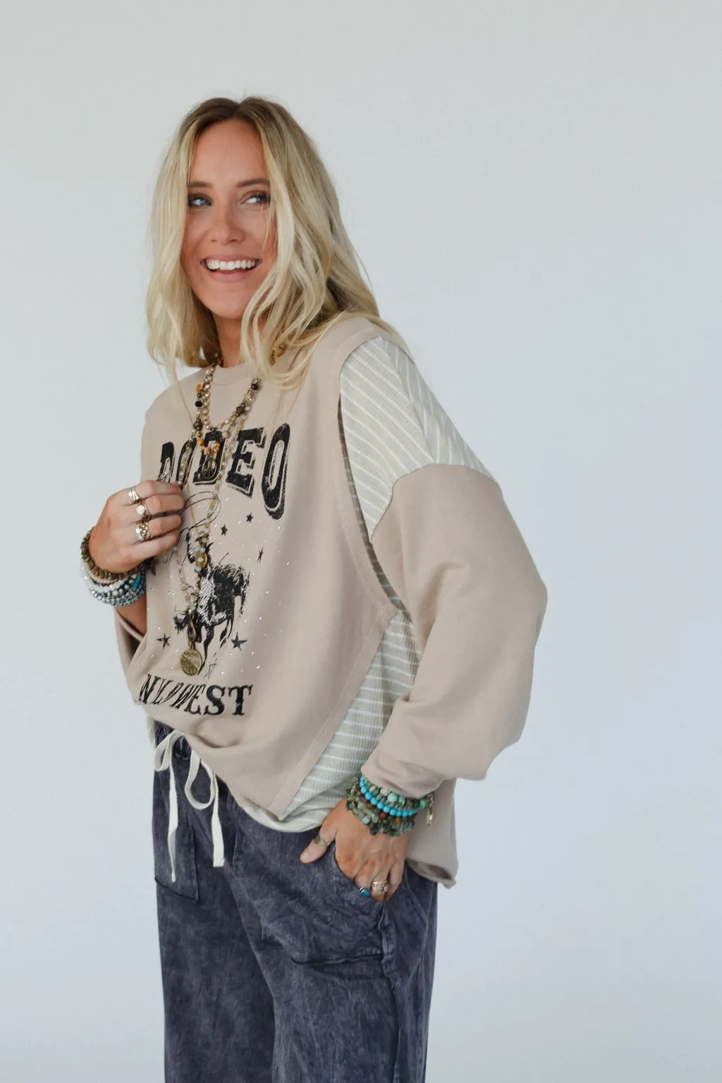 Wild West Rodeo Long Sleeve Top - Taupe