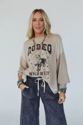 Wild West Rodeo Long Sleeve Top - Taupe