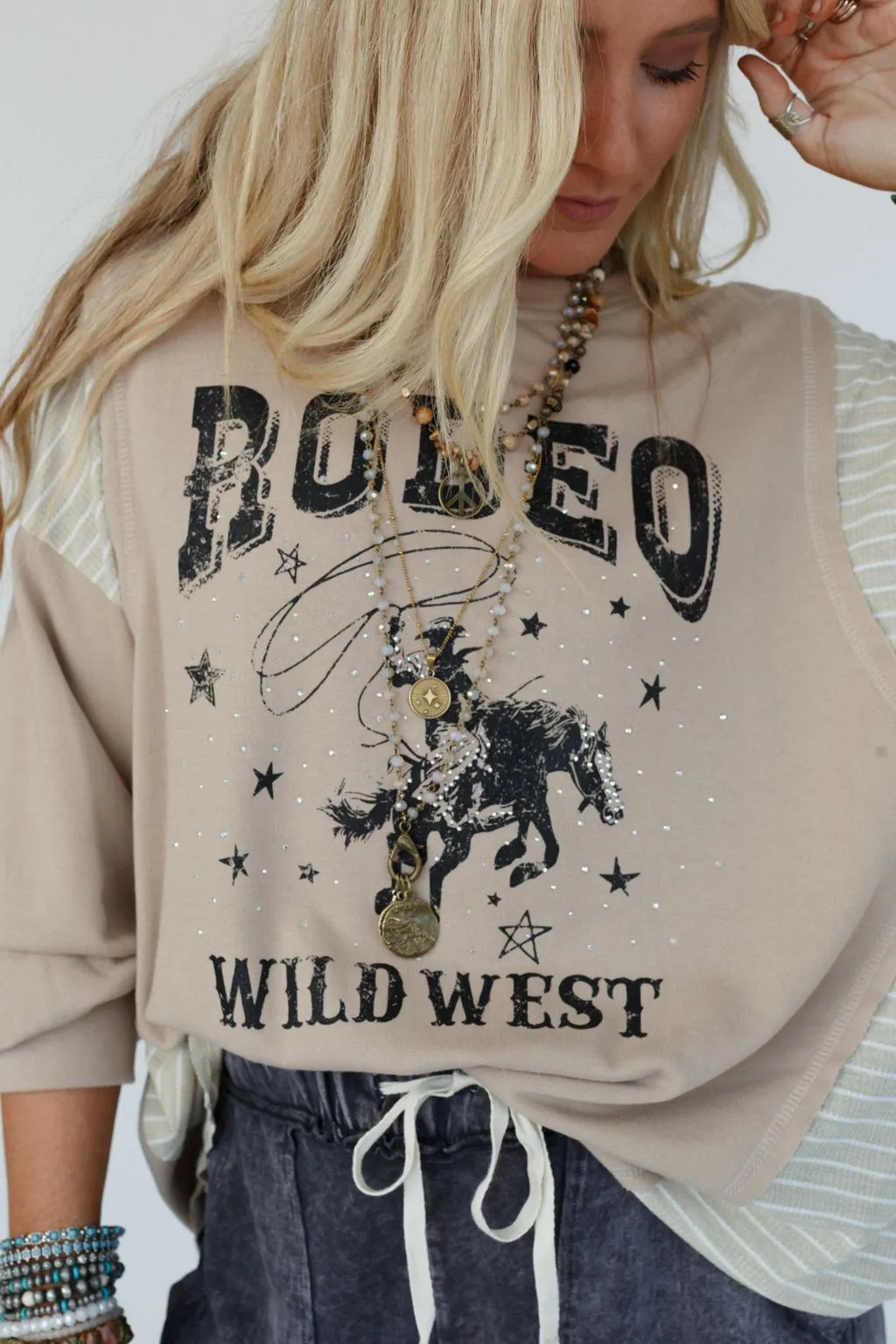 Wild West Rodeo Long Sleeve Top - Taupe