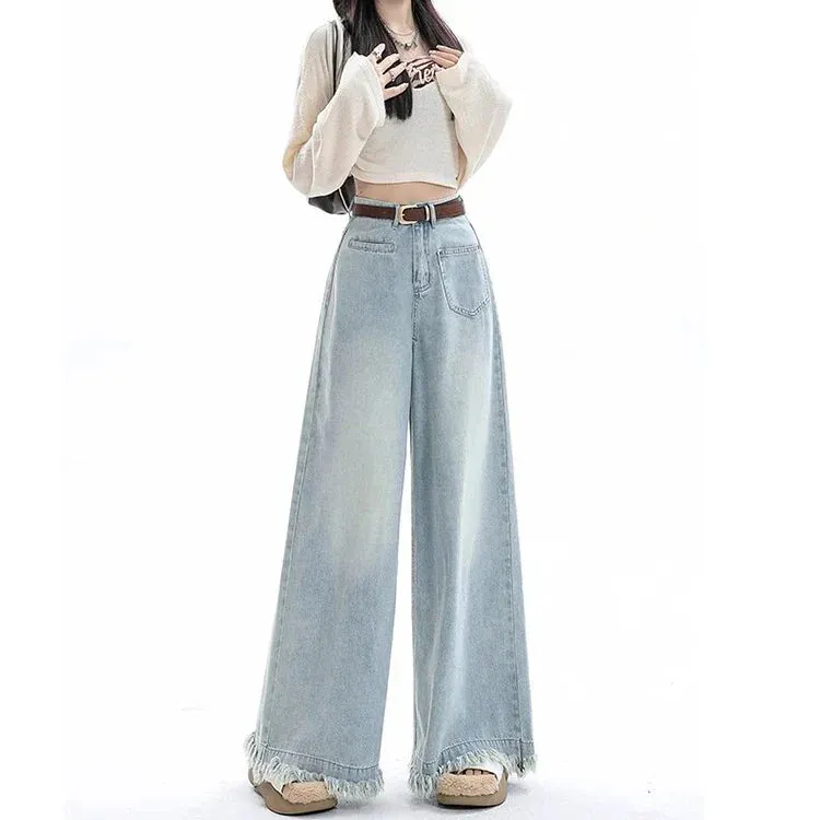 Women 2024 New Design Waist Loose Draped Drag Floor Skirts Jeans