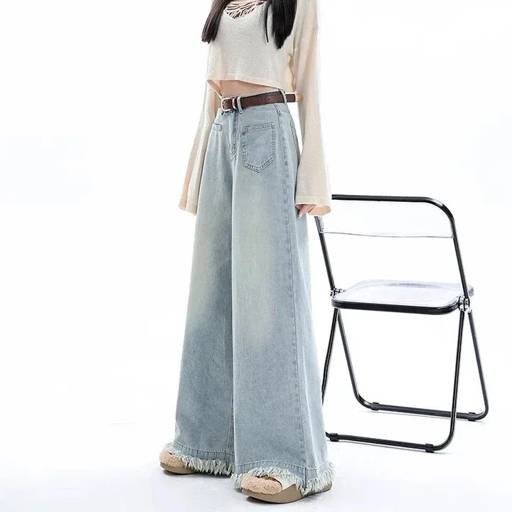 Women 2024 New Design Waist Loose Draped Drag Floor Skirts Jeans