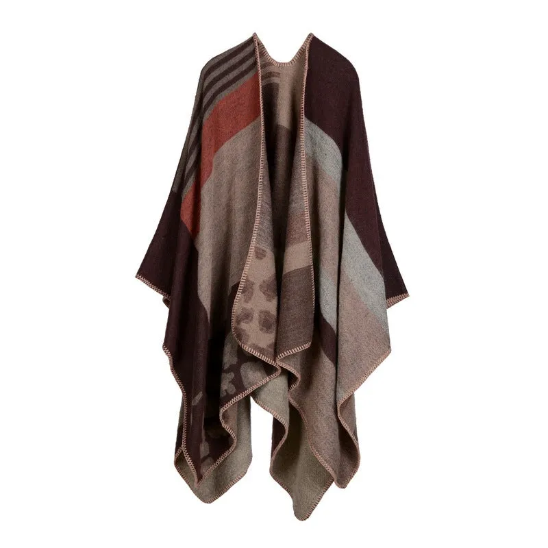 Women's plaid blanket shawl wrap winter versatile cloak oversized cardigan sweater