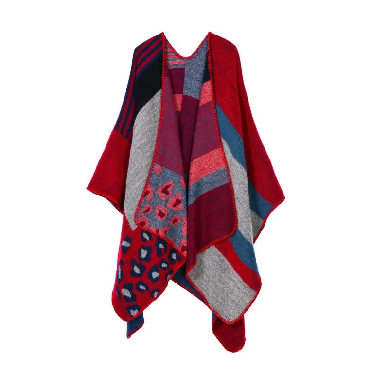 Women's plaid blanket shawl wrap winter versatile cloak oversized cardigan sweater