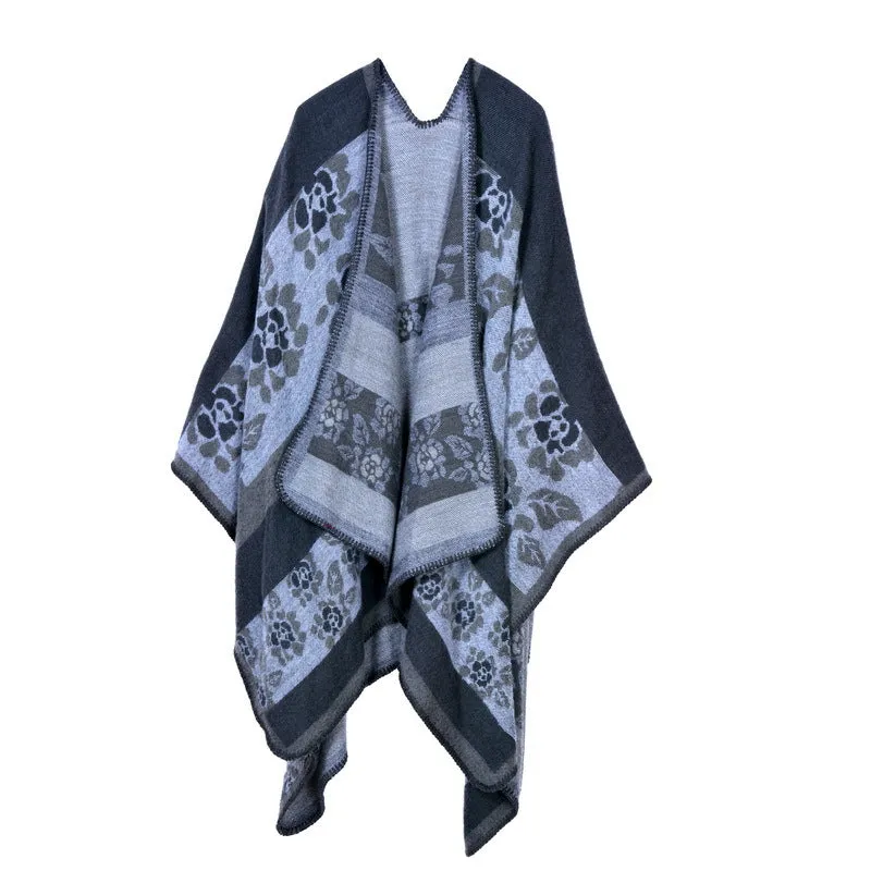 Women's plaid blanket shawl wrap winter versatile cloak oversized cardigan sweater