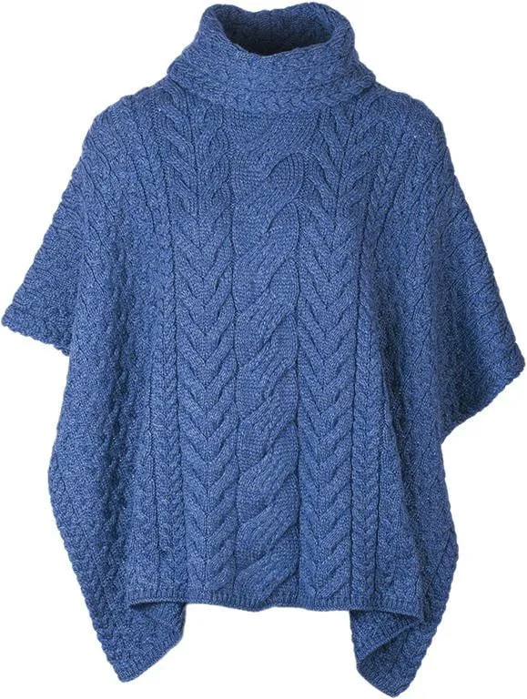 Women's Supersoft Merino Wool Cowl Neck Poncho by Aran Mills - 6 Colours